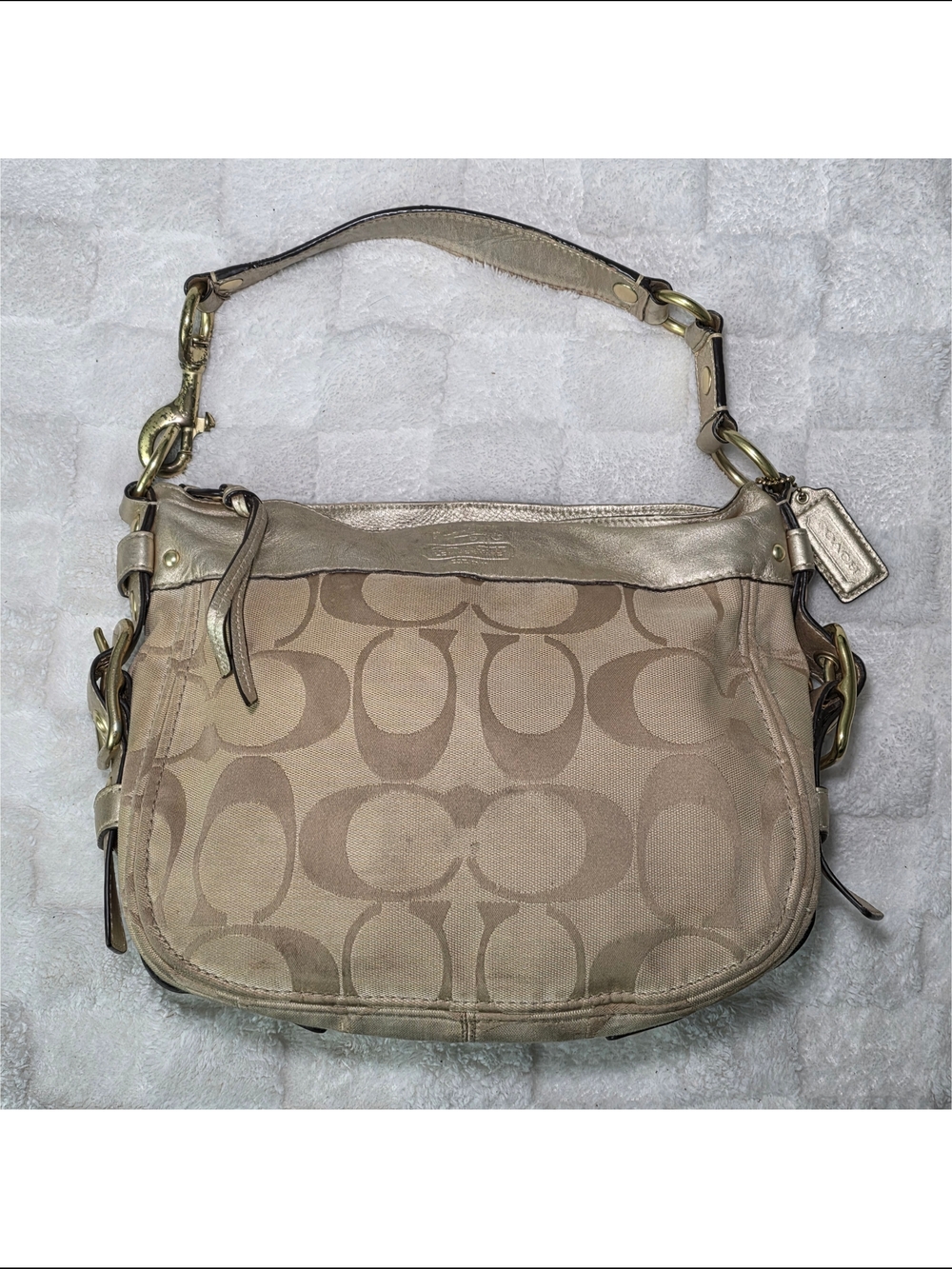 Coach Zoe Monogram Hobo Shoulder Bag Jacquard + Metallic Leather (L1093-F12657)